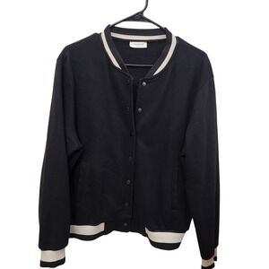 PAPAYA Black Varsity Bomber Jacket Athletic Stripe‎ Ribbed Trim Size L
